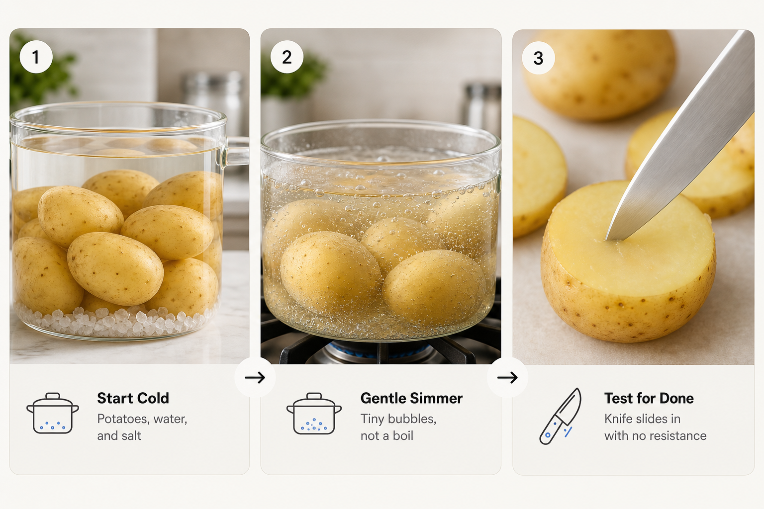 The cold-start method allows heat to penetrate the Nicola's dense core gradually for a perfectly even texture.